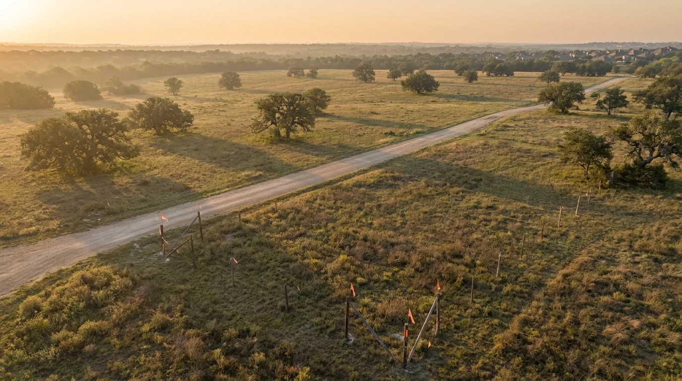 Aerial view of buildable land at golden hour